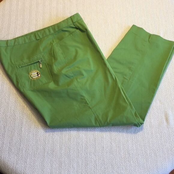 MIN JUNG Crops/Capris Gorgeous Lime w/Stretch Waist 18", Inseam 26" Preworn - Picture 2 of 10